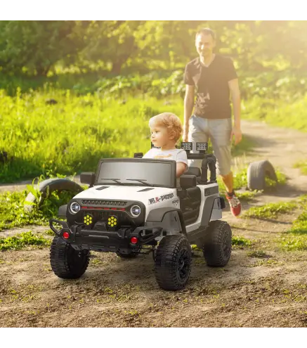 Coche Eléctrico para Niños de +3 Años con Batería 12V Mando a Distancia Faros LED Bocina Música Blanco