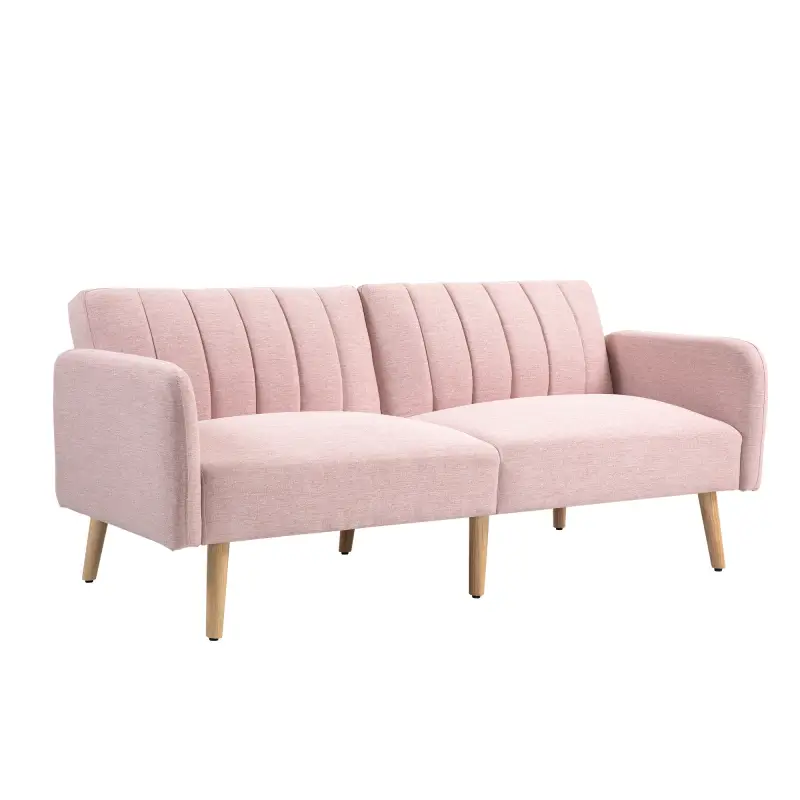 Sofá Cama de 3 Plazas Rosa Pastel Tapizado en Lino Sintético con Respaldo Ajustable y Reposabrazos Desmontables 173x75x73 cm Ros