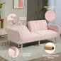 Sofá Cama de 3 Plazas Rosa Pastel Tapizado en Lino Sintético con Respaldo Ajustable y Reposabrazos Desmontables 173x75x73 cm Ros