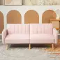 Sofá Cama de 3 Plazas Rosa Pastel Tapizado en Lino Sintético con Respaldo Ajustable y Reposabrazos Desmontables 173x75x73 cm Ros