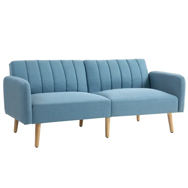 Sofá Cama de 3 Plazas Azul Polvo Tapizado en Lino Sintético con Respaldo Ajustable y Reposabrazos Desmontables 173x75x73 cm Azul