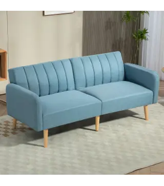 Sofá Cama de 3 Plazas Azul Polvo Tapizado en Lino Sintético con Respaldo Ajustable y Reposabrazos Desmontables 173x75x73