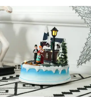 Pueblo Navideño con Luces LED Coro Giratorio Música para Decoración Navidad en Salón Dormitorio Multicolor