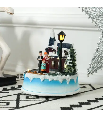 Pueblo Navideño con Luces LED Coro Giratorio Música para Decoración Navidad en Salón Dormitorio Multicolor