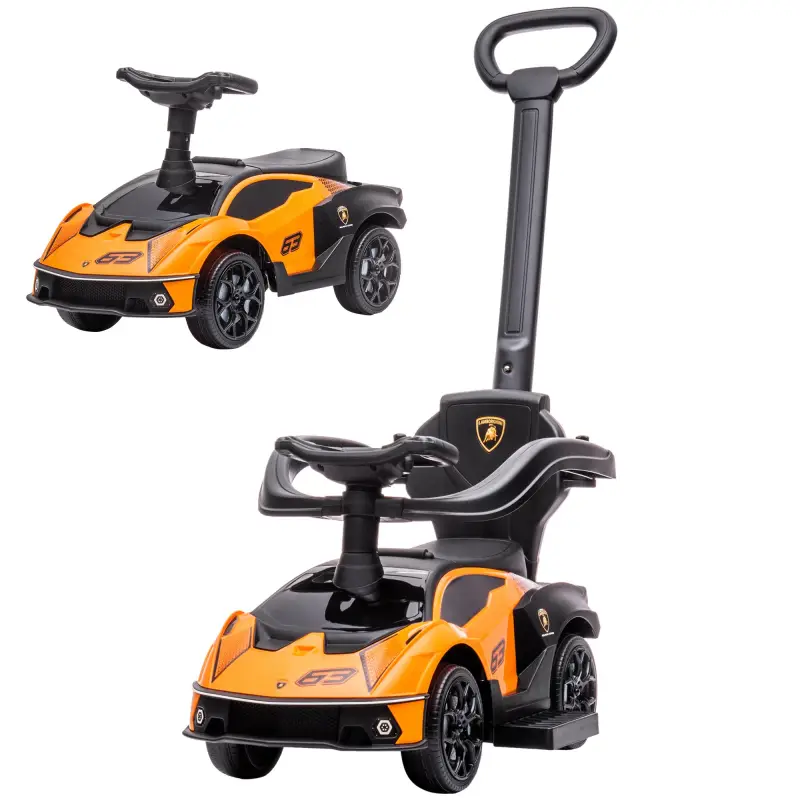2 en 1 Coche Correpasillos para Niños 12-36 Meses Lamborghini Essenza SCV12 con Bocina Mango de Empuje Naranja y Negro