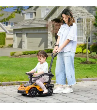 2 en 1 Coche Correpasillos para Niños 12-36 Meses Lamborghini Essenza SCV12 con Bocina Mango de Empuje Naranja y Negro