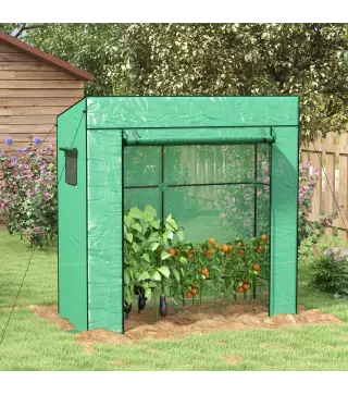 Invernadero de Exterior con Ventanas de Malla y Puerta con Cremallera para Cultivar Plantas Flores 196x77x197 cm Verde