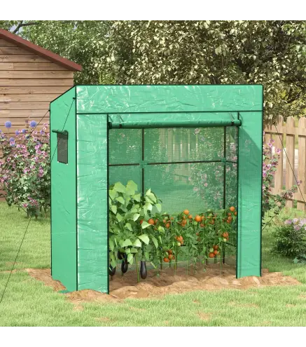 Invernadero de Exterior con Ventanas de Malla y Puerta con Cremallera para Cultivar Plantas Flores 196x77x197 cm Verde