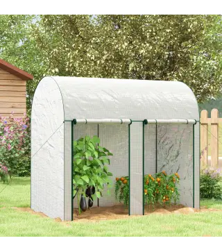 Invernadero de Exterior con Doble Puerta con Cremallera y Cubierta de PE para Cultivar Plantas 200x100x178 cm Blanco