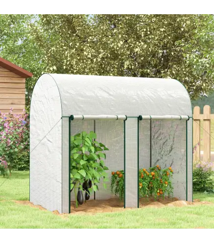 Invernadero de Exterior con Doble Puerta con Cremallera y Cubierta de PE para Cultivar Plantas 200x100x178 cm Blanco