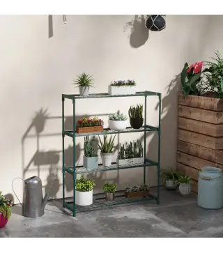 Soporte para Macetas de 4 Niveles con Estructura de Acero para Jardín Patio 89x28x107 cm Verde Oscuro