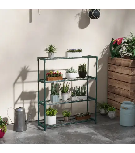 Soporte para Macetas de 4 Niveles con Estructura de Acero para Jardín Patio 89x28x107 cm Verde Oscuro