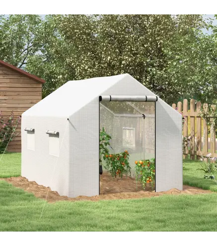 Invernadero de Túnel 2x3x2 m con 4 Ventanas de Malla y Puerta con Cremallera Invernadero de Huerto para Jardín Blanco