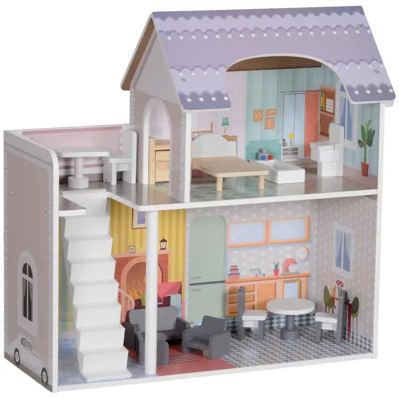 Casa de Muñecas con Muebles y Accesorios con Balcón 2 Pisos Juguete para Niños y Niñas a Partir de 3 Años Multicolor Casa de Muñecas con Muebles y Accesorios con Balcón 2 Pisos Juguete para Niños y Niñas a Partir de 3 Años Multicolor