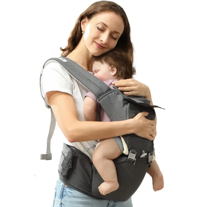Mochila Portabebés de Recién Nacido hasta 36 Meses con Asiento Extraíble Cinturón Ajustable y Bolsillo Carga 15 kg Gris
