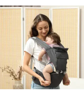 Mochila Portabebés de Recién Nacido hasta 36 Meses con Asiento Extraíble Cinturón Ajustable y Bolsillo Carga 15 kg Gris