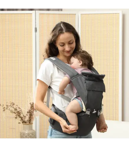 Mochila Portabebés de Recién Nacido hasta 36 Meses con Asiento Extraíble Cinturón Ajustable y Bolsillo Carga 15 kg Gris