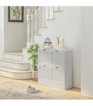 Zapatero de Entrada Recibidor con 2 Cajones Abatibles y Estantes Ajustables para 16 Pares de Zapatos 81,5x25x83cm Blanco