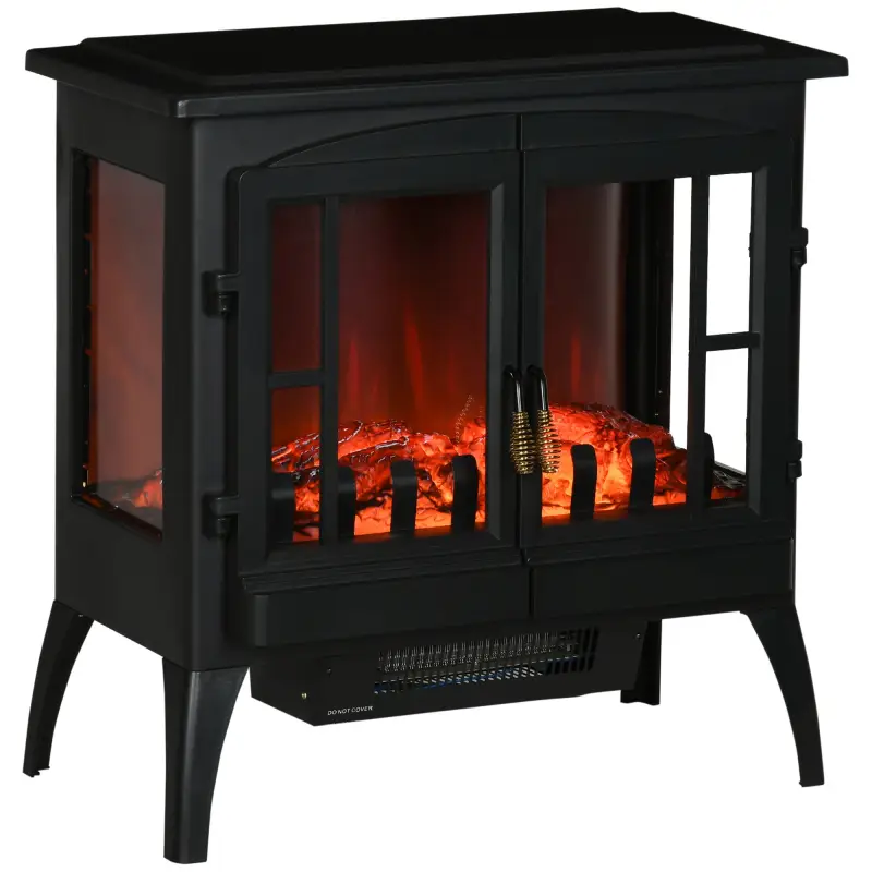 Chimenea Decorativa 1000 W/2000 W con Ventanas LED Llamas y Protección Sobrecalentamiento para 15-20 ㎡ Negro