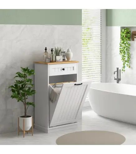 Armario de Baño con Cajón Cesto para la Ropa y Diseño Anti-vuelco Mueble de Baño Moderno 52x33x90 cm Blanco