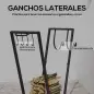 Soporte para Leña de Metal Leñero de Exterior con Ruedas y Ganchos para Herramientas 79x30x81 cm Negro