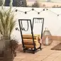 Soporte para Leña de Metal Leñero de Exterior con Ruedas y Ganchos para Herramientas 79x30x81 cm Negro