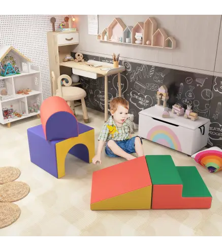 Juego de 4 Bloques Psicomotricidad para Niños de 1-3 Años Tapizado en PU 150x50x39 cm Multicolor
