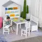 Mesa Infantil con 2 Sillas y Banco Juego de Muebles para Actividades para Niños de +3 Años para Dormitorio Gris y Blanco