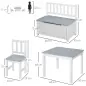 Mesa Infantil con 2 Sillas y Banco Juego de Muebles para Actividades para Niños de +3 Años para Dormitorio Gris y Blanco