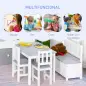 Mesa Infantil con 2 Sillas y Banco Juego de Muebles para Actividades para Niños de +3 Años para Dormitorio Gris y Blanco