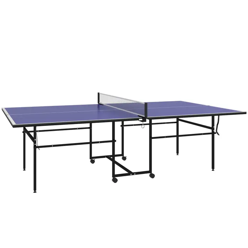 Mesa de Ping-Pong Plegable con 4 Ruedas Red 2 Palas y 3 Pelotas para Interior y Exterior 274x152,5x75,5 cm Azul