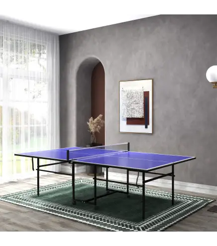 Mesa de Ping-Pong Plegable con 4 Ruedas Red 2 Palas y 3 Pelotas para Interior y Exterior 274x152,5x75,5 cm Azul