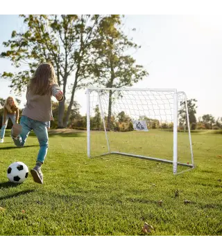 Portería de Fútbol con Soporte de Metal y Red para Entrenamiento de Fútbol en Jardín Aire Libre 186x62x123 cm Blanco