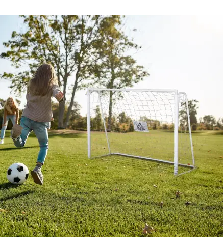 Portería de Fútbol con Soporte de Metal y Red para Entrenamiento de Fútbol en Jardín Aire Libre 186x62x123 cm Blanco