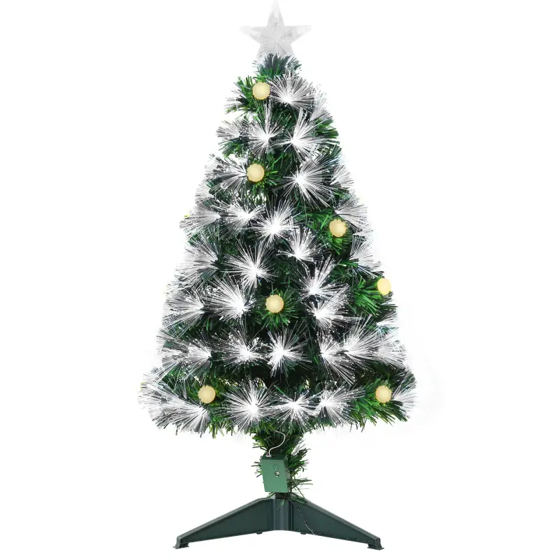 Árbol de Navidad con Fibra Óptica Árbol de Navidad Artificial con 90 Luces LED y 90 Ramas para Interior Ø48x90 cm Verde