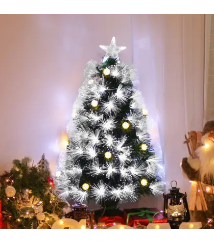 Árbol de Navidad con Fibra Óptica Árbol de Navidad Artificial con 90 Luces LED y 90 Ramas para Interior Ø48x90 cm Verde