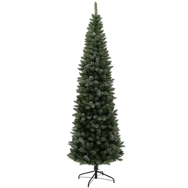 Árbol de Navidad Artificial 225 cm con 980 Ramas 75 Piñas y Soporte de Metal Árbol Navideño para Salón Interior Verde