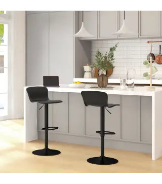 Conjunto de 2 Taburetes Altos de Cocina Giratorios con Respaldo y Altura Ajustable Carga 120 kg para Bar Salón Negro