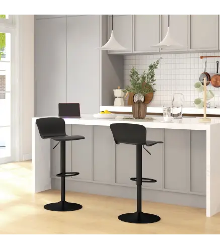 Conjunto de 2 Taburetes Altos de Cocina Giratorios con Respaldo y Altura Ajustable Carga 120 kg para Bar Salón Negro
