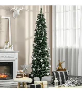 Árbol de Navidad Estrecho 190 cm con 570 Ramas y Soporte de Metal Árbol Navideño para Salón Interior Verde