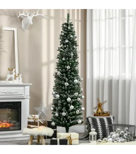 Árbol de Navidad Estrecho 190 cm con 570 Ramas y Soporte de Metal Árbol Navideño para Salón Interior Verde