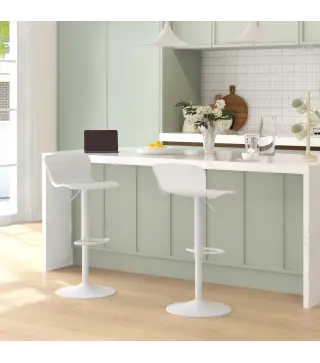 Conjunto de 2 Taburetes Altos de Cocina Giratorios con Respaldo y Altura Ajustable Carga 120 kg para Bar Salón Blanco