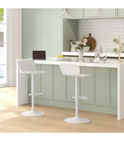 Conjunto de 2 Taburetes Altos de Cocina Giratorios con Respaldo y Altura Ajustable Carga 120 kg para Bar Salón Blanco