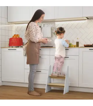 Taburete para Niños de 2 Peldaños Torre de Aprendizaje para Niños de +3 Años para Baño Cocina Librería Dormitorio Blanco