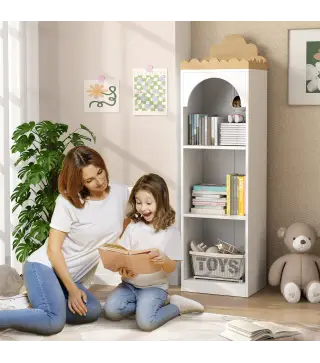 Estantería para Libros Infantil de 3 Niveles Estantería Infantil para Guarderías Habitación Infantil Blanco y Natural