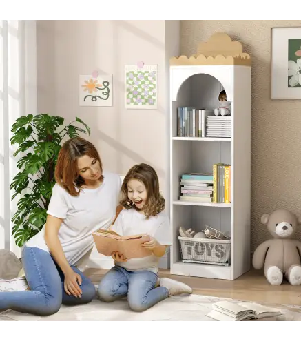 Estantería para Libros Infantil de 3 Niveles Estantería Infantil para Guarderías Habitación Infantil Blanco y Natural