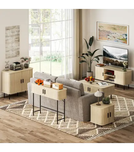 Aparador Vintage Mueble Buffet con 2 Puertas Correderas de Tambor Tipo Persiana 90x40x75 cm Roble y Negro