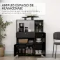 Mueble para Microondas con Cajón Estantes 3 Puertas 3 Compartimientos Diseño Anti-vuelco para Comedor 90x40x120 cm Negro