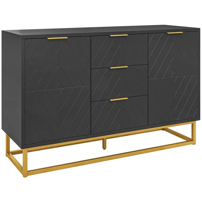Aparador para Salón con 3 Cajones 2 Puertas y Estante Ajustable Mueble Auxiliar para Salón Antivuelco 120x40x76 cm Negro Aparador para Salón con 3 Cajones 2 Puertas y Estante Ajustable Mueble Auxiliar para Salón Antivuelco 120x40x76 cm Negro
