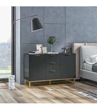 Aparador para Salón con 3 Cajones 2 Puertas y Estante Ajustable Mueble Auxiliar para Salón Antivuelco 120x40x76 cm Negro